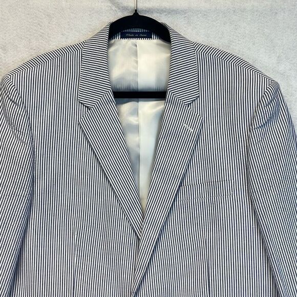 ALAN FLUSSER Blazer Suit Jacket Men's Size 46L Navy White Striped Notched Lapel - Picture 2 of 12